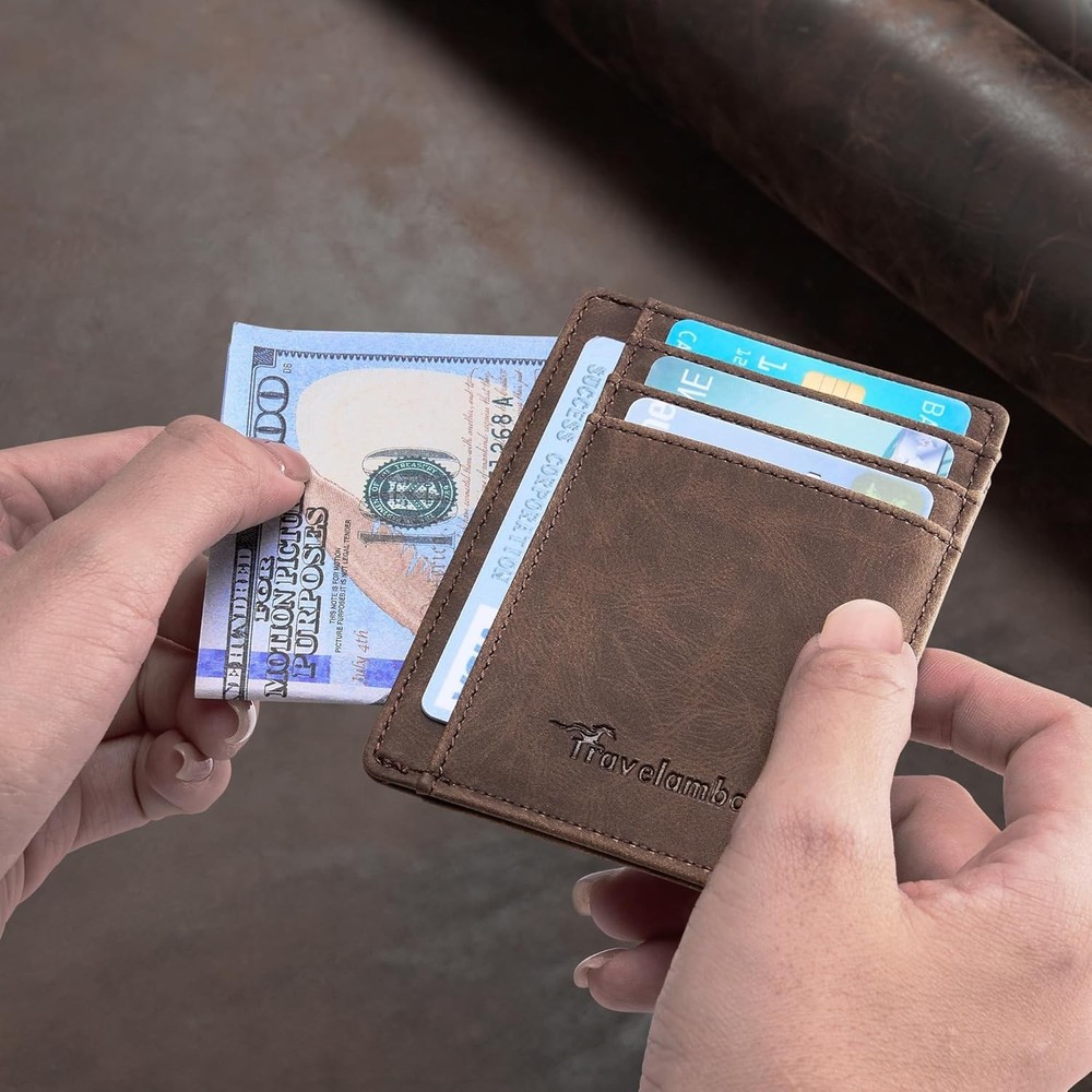 Slim Wallet Front Pocket Minimalist Leather RFID Blocking Medium Size