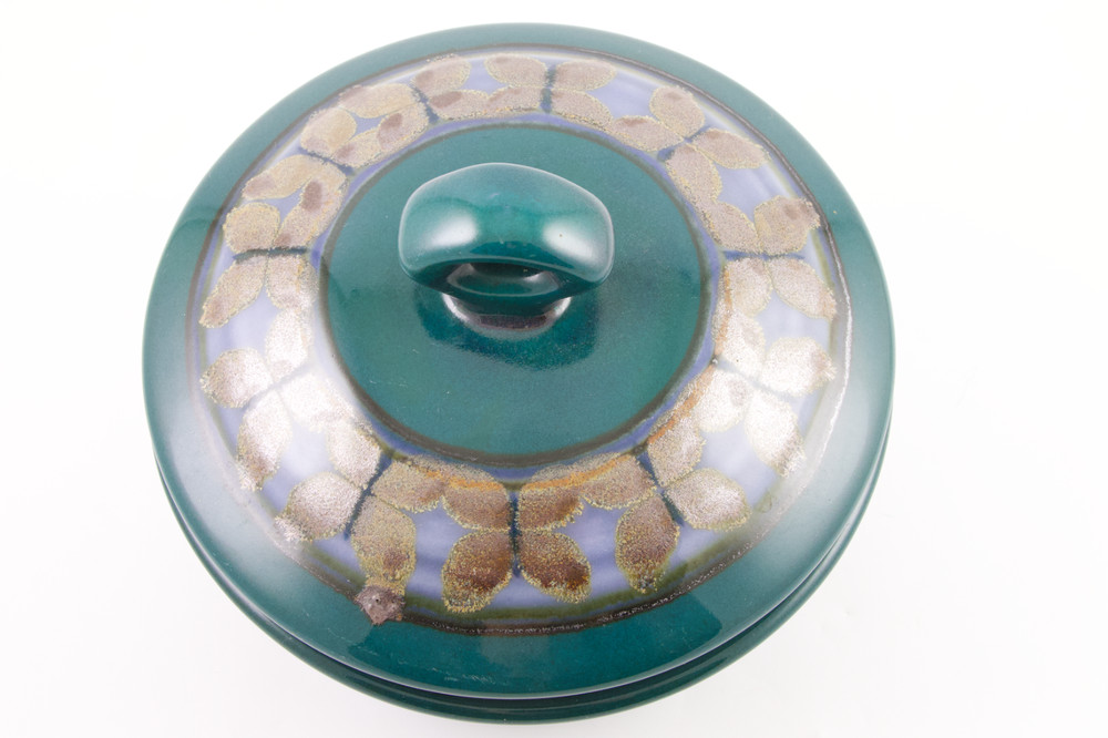 Studio Art Pottery Green Lidded Casserole Baker Butterfly Pattern Signed CG