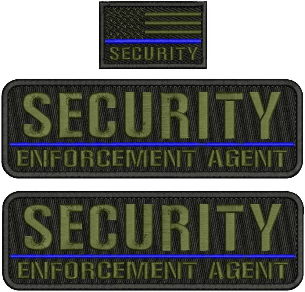Security E Agent Embroidery Patch 10x3 And 3.5x2 Hook On Back Black/od Green
