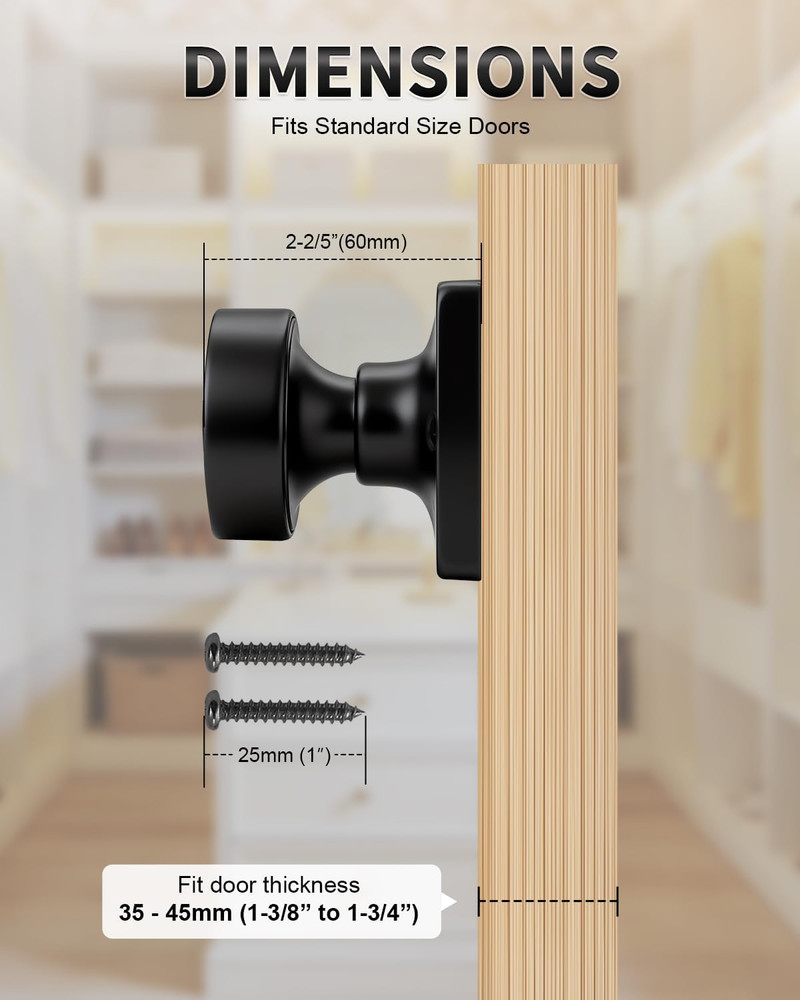 Keyless Closet & Hallway Classic Dummy Door Knobs 4 Pack, Non-Turning Matte Blac