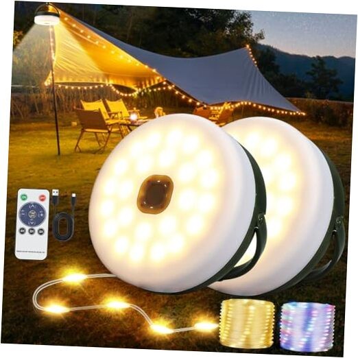 2-Pack Camping String Lights with Remote Control, 4 in 1 Portable 2 Pack