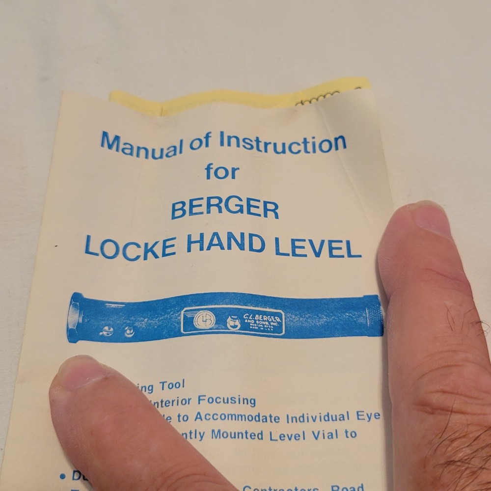 Berger Instruments Model # 55 Locke Hand Level