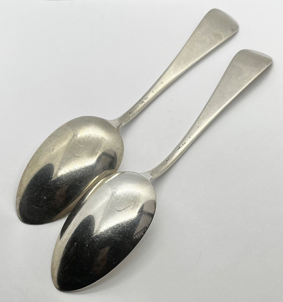 2 - Antique N Shafer Silverplate Serving Spoons Shell Pattern Engraved "Huldah"