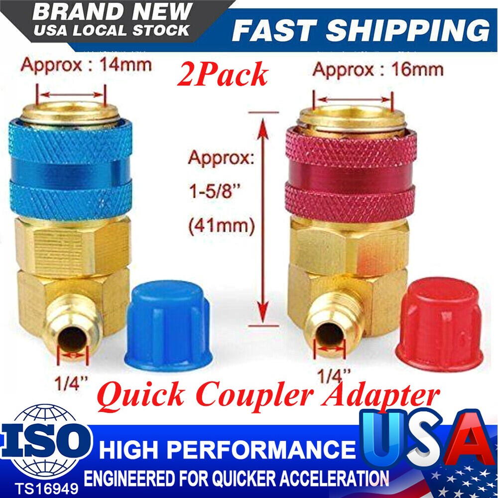 2 Quick Coupler Adapter High Low Side Conversion Kit AC A/C Freon Manifold Gauge