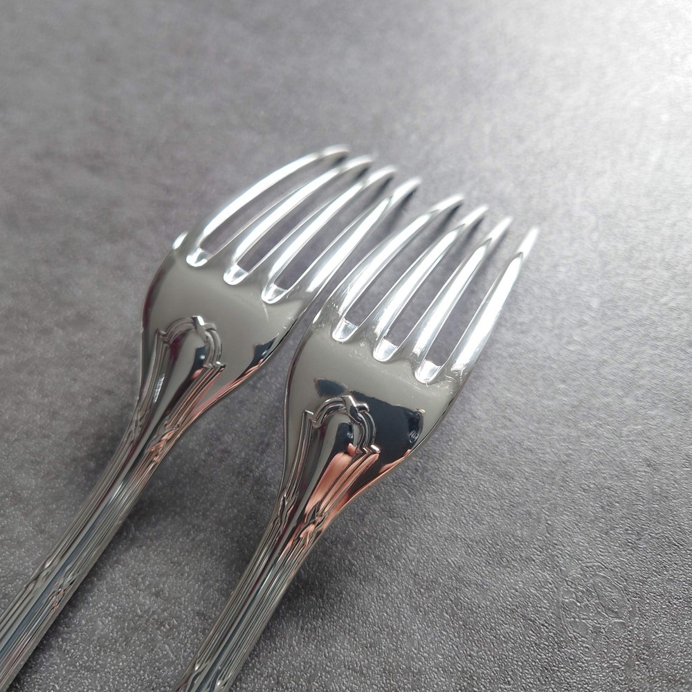 Christofle Rubans Table Fork 2pcs Silverplate Flatware Excellent