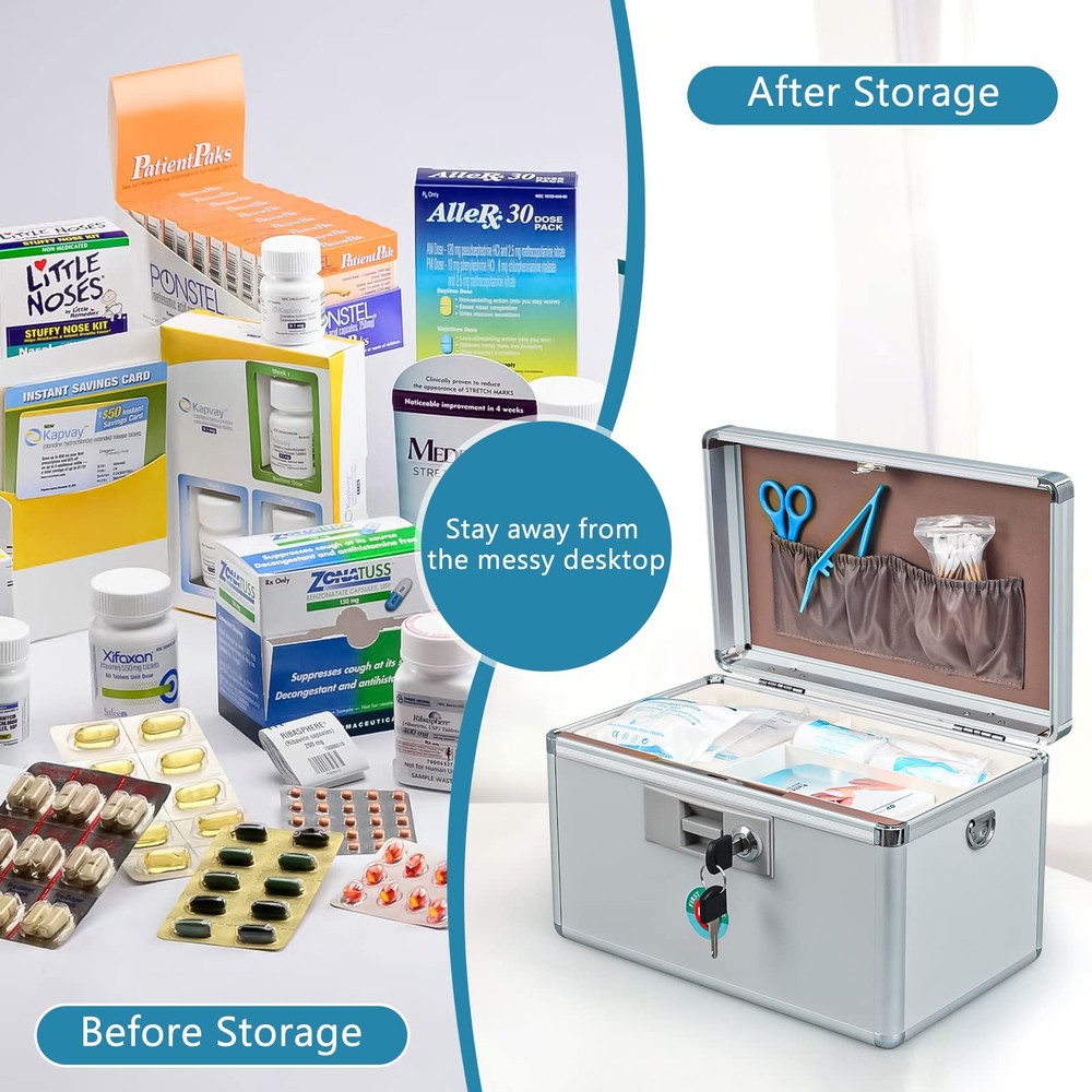 KYODOLED Large Medication Lock Box, Locking Medicine Safe Large-14in, White