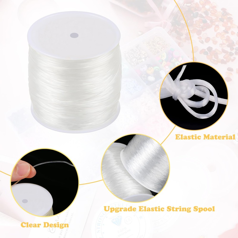 5 Pack Assorted Size Elastic String, Stretchy Bracelet String Crystal Clear
