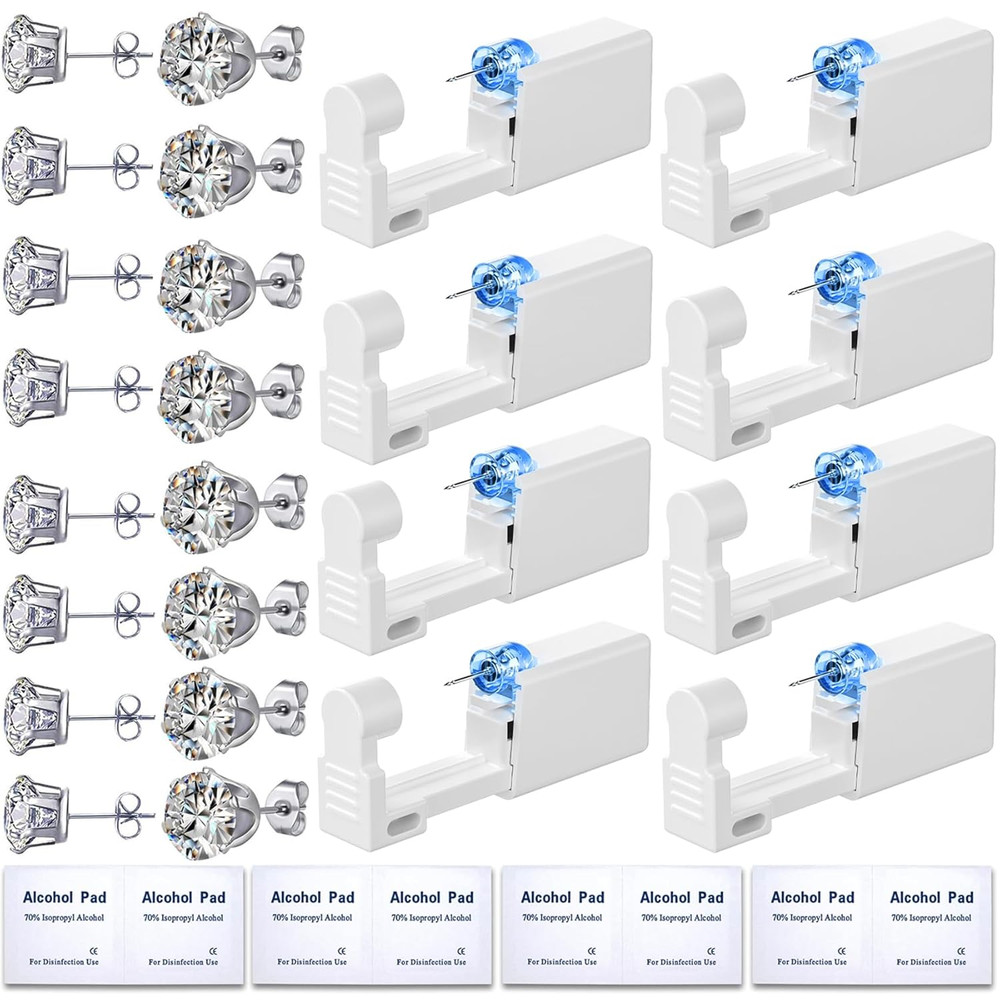 ✨Ear Piercing Kit 24Pcs | 8 Auto Guns + Studs + Clean Pads✨