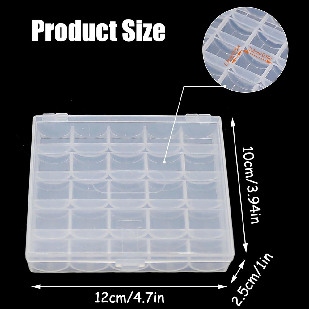 1 Pc Transparent Plastic Bobbin Box – 25 Slots Organizer for Sewing Spools