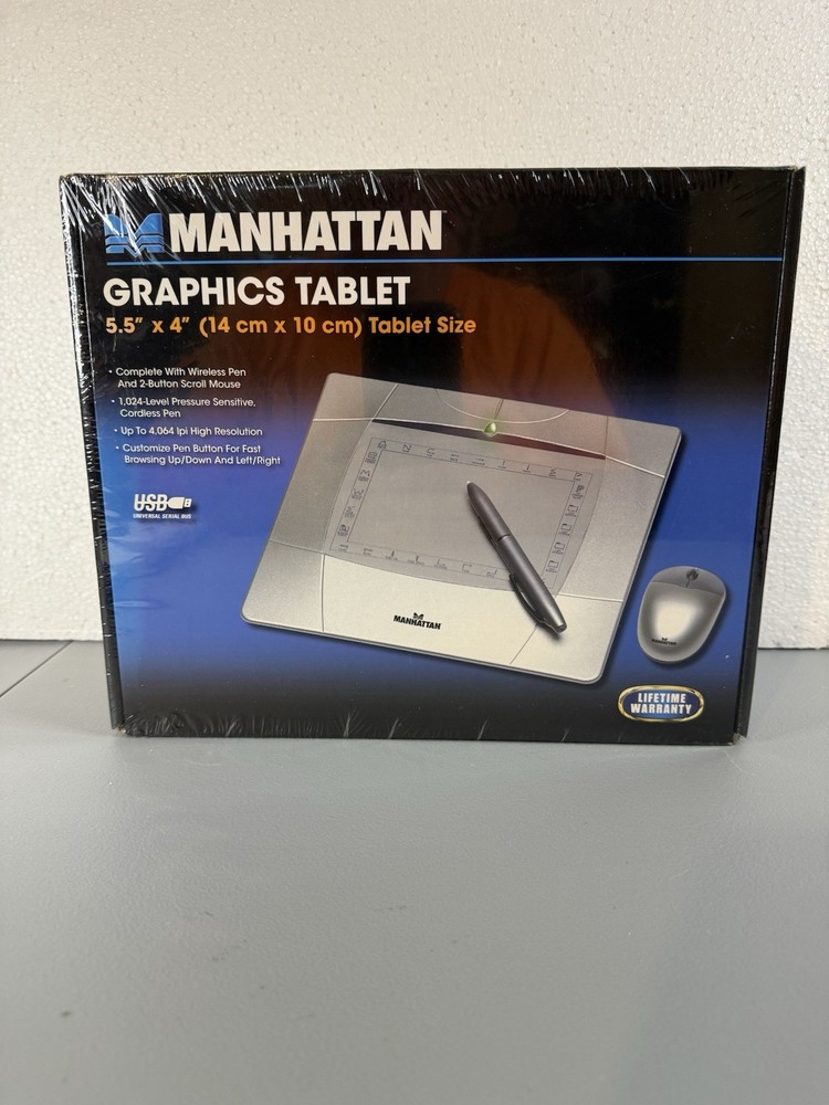 Manhattan Digital Graphics Tablet With Wireless Pen & 2-Button Scroll Mouse New