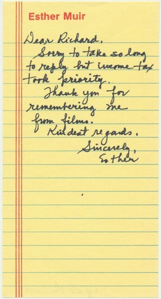 Esther MUIR / Autograph Note Signed