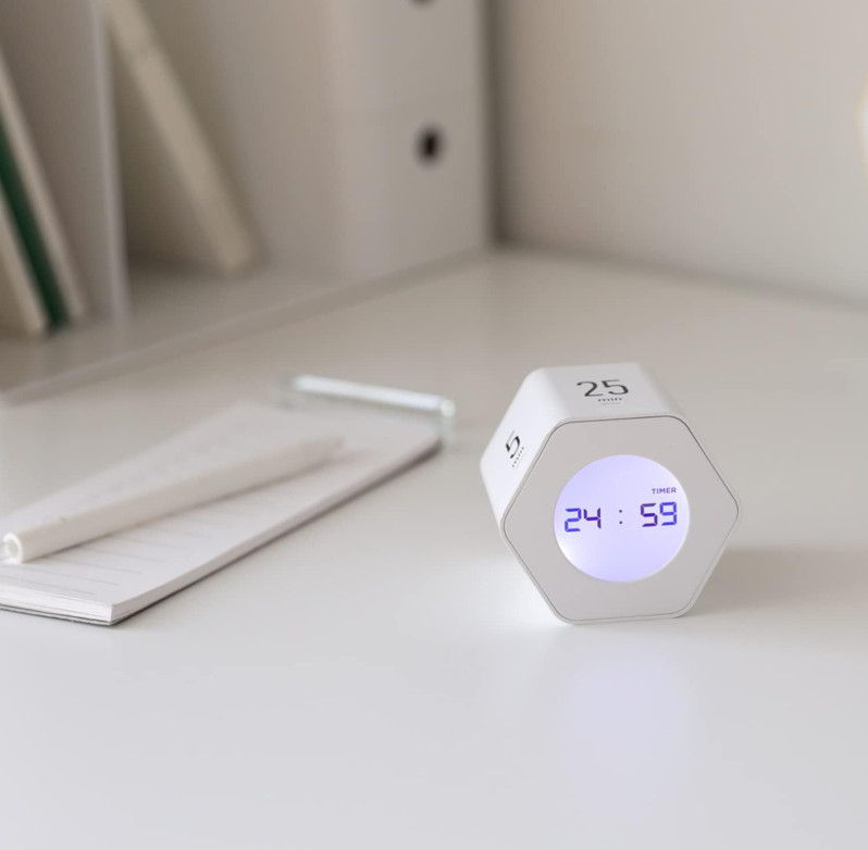 Hexagon Cube Digital Timer Clock, Pomodoro, Count Up/Down, White