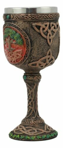 Tree of Life Wine Goblet Made of Polyresin With Stainless Steel Rim 6.75"H