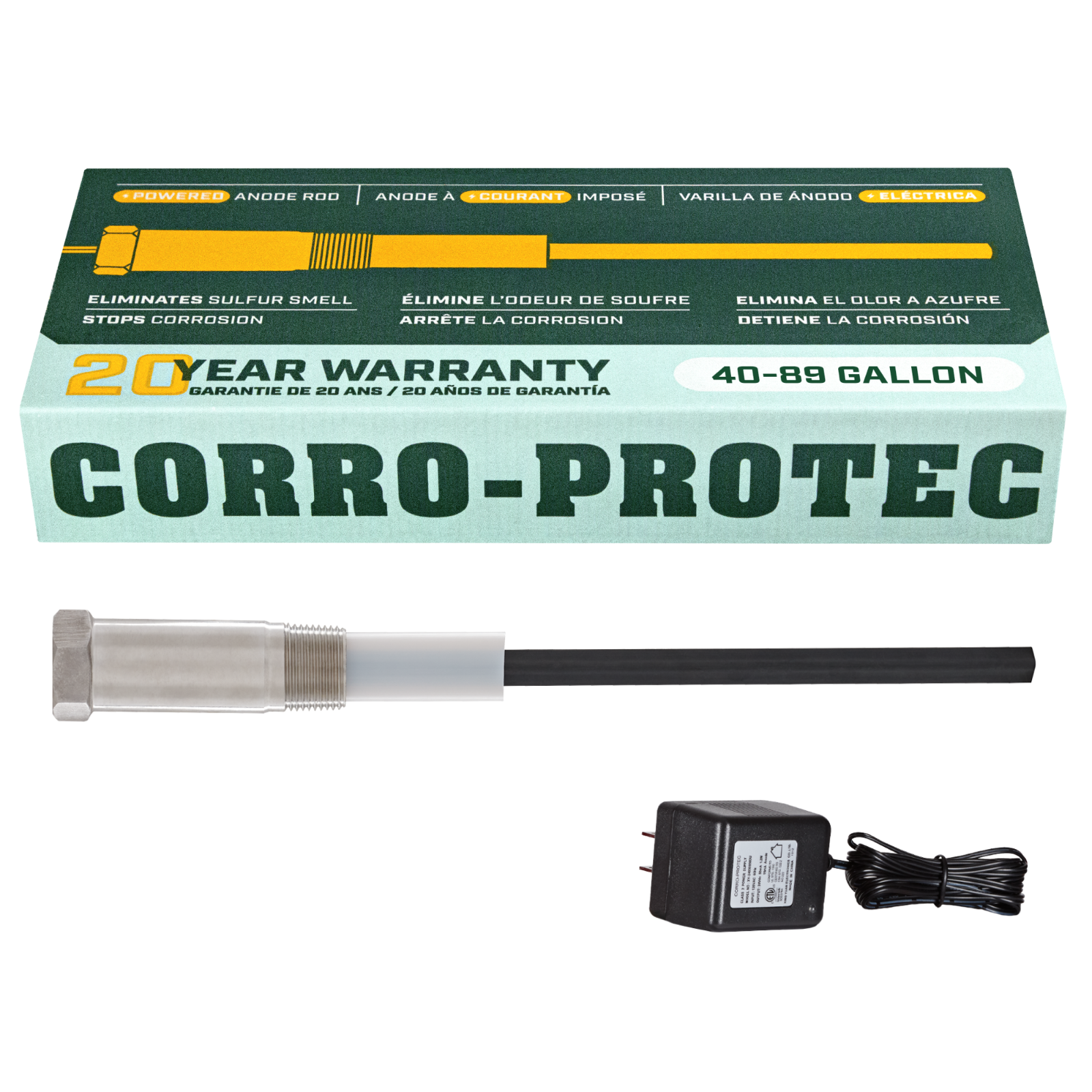 Corro-Protec Powered Anode for Water Heater, 20-Year Warranty + Eliminates Smell