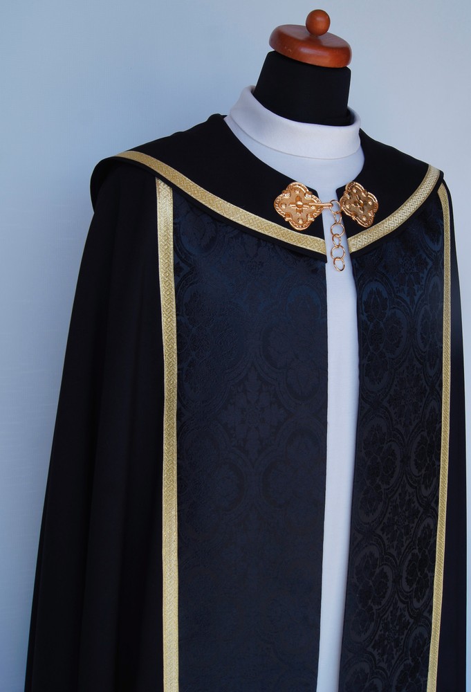 COPE Gothic style vestment, Black plain fabric