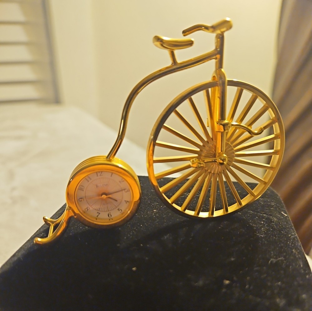 Miniature Bulova Penny Farthing Brass Bicycle Clock
