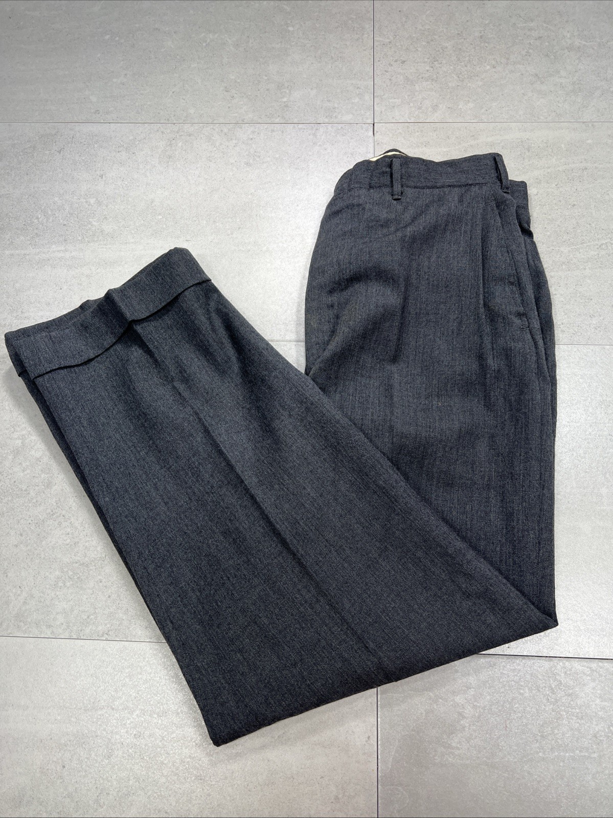 Vintage 50’s 60s Wool Dress Trousers Pleated Cuffed Conmar Zipper USA Gray Ivy