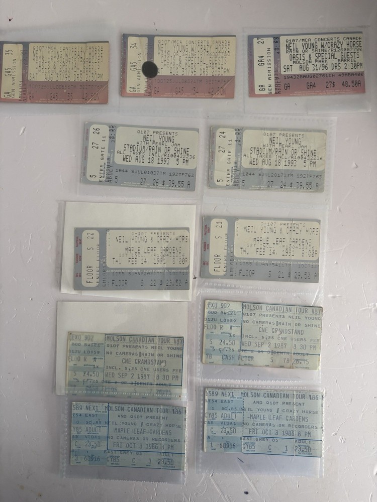 NEIL YOUNG & CRAZY HORSE- Lot Of 11 VintageConcert Tickets,Oct3 1986,Sept2 1987+