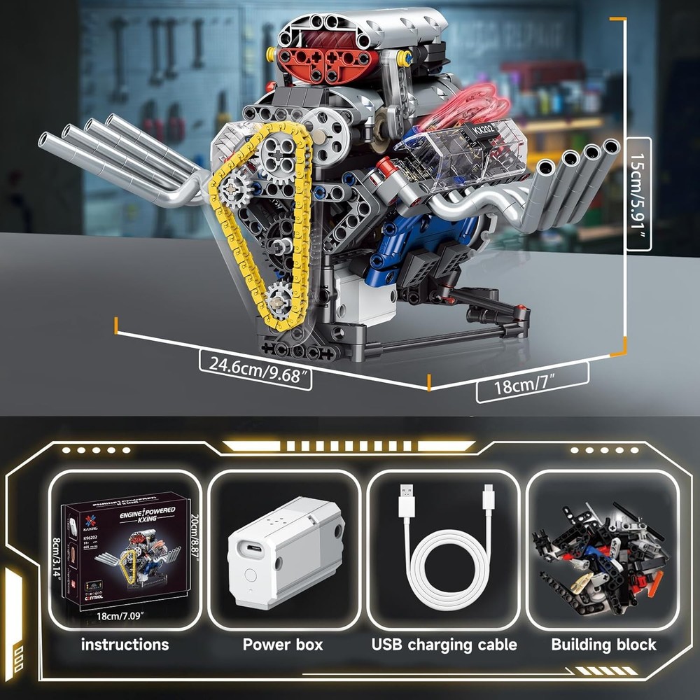 V8 Engine Building Set,Build Your Own Mini Engine That Works, Physical Science E