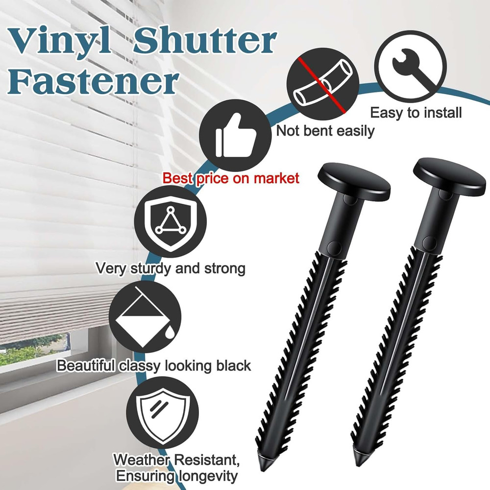 60Pcs 3 Inch Vinyl Shutter Fasteners, Black Window Shutter Panel Pegs Shutter Sc
