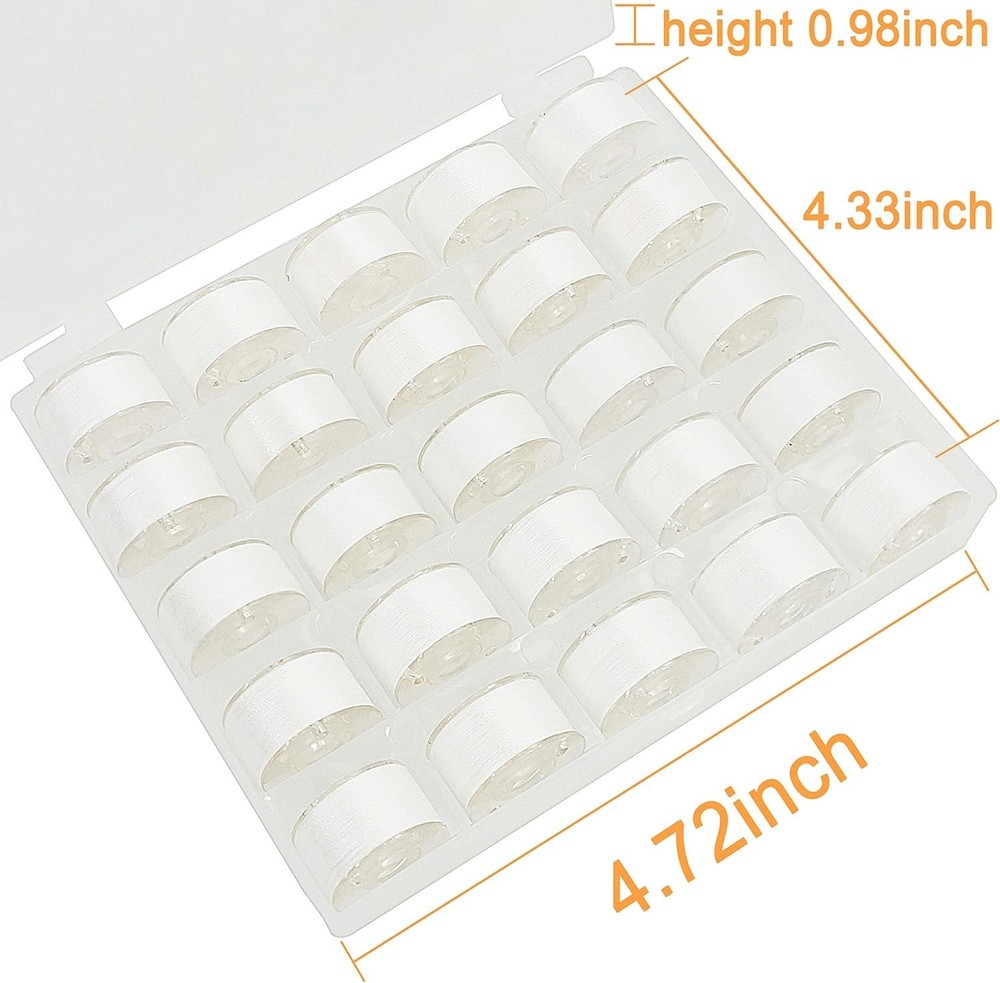 90WT Spun Polyester Bobbin Thread - 25 pcs White, Compatible with Major Brands