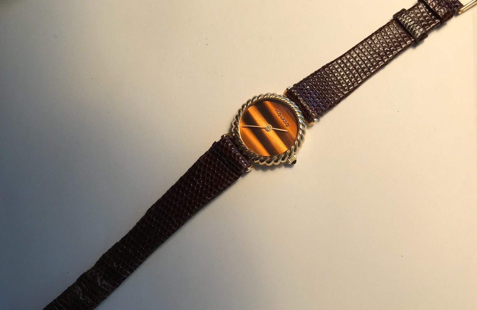 Movado 14K Gold Tigers Eye Face Antique Watch