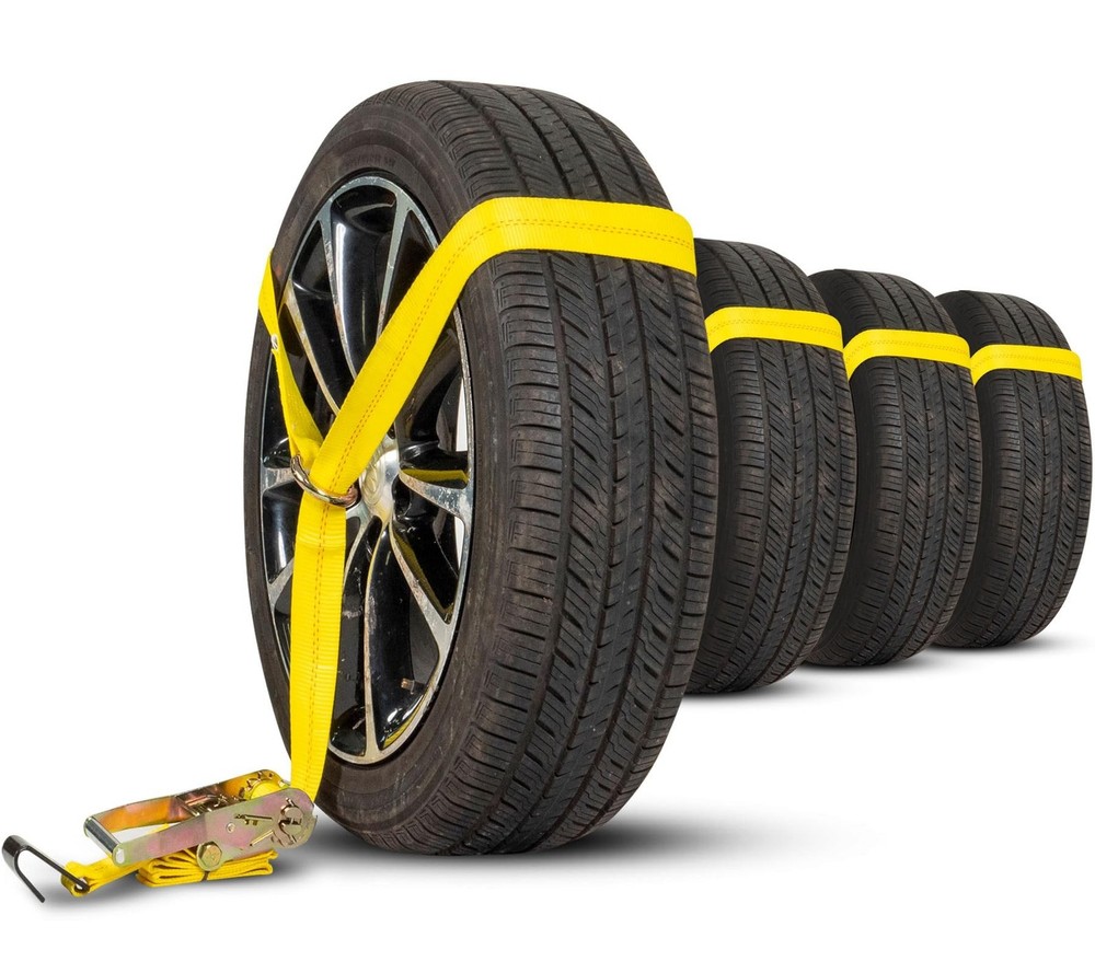 US Cargo Control Side Mount Wheel Nets with Ratchets and Flat Hooks (4-Pack),...