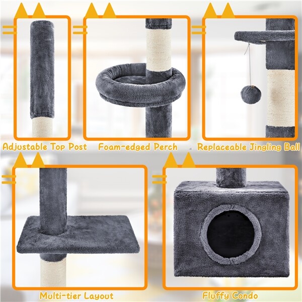 7.4-8.7FT Cat Tree Tower Height Adjustable w/ Condo & Perches & Scratching Posts