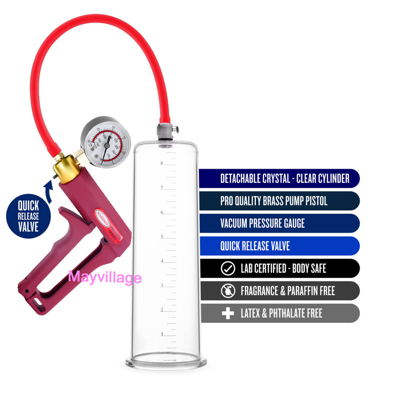 Penis Vacuum Pump Enhancer 9" Inch Length Untapered Gauge Cylinder Diameter 1.7"