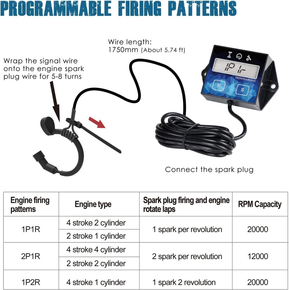 LCD Inductive Hour Meter Tachometer SVC Maintenance 2/4 Stroke Gasoline Engine