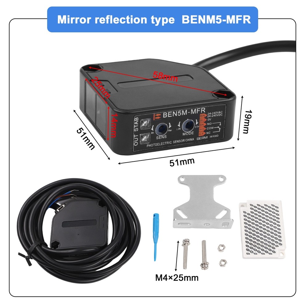 Photoelectric Beam Sensor Switch with Reflective Panel and Mounting Bracket