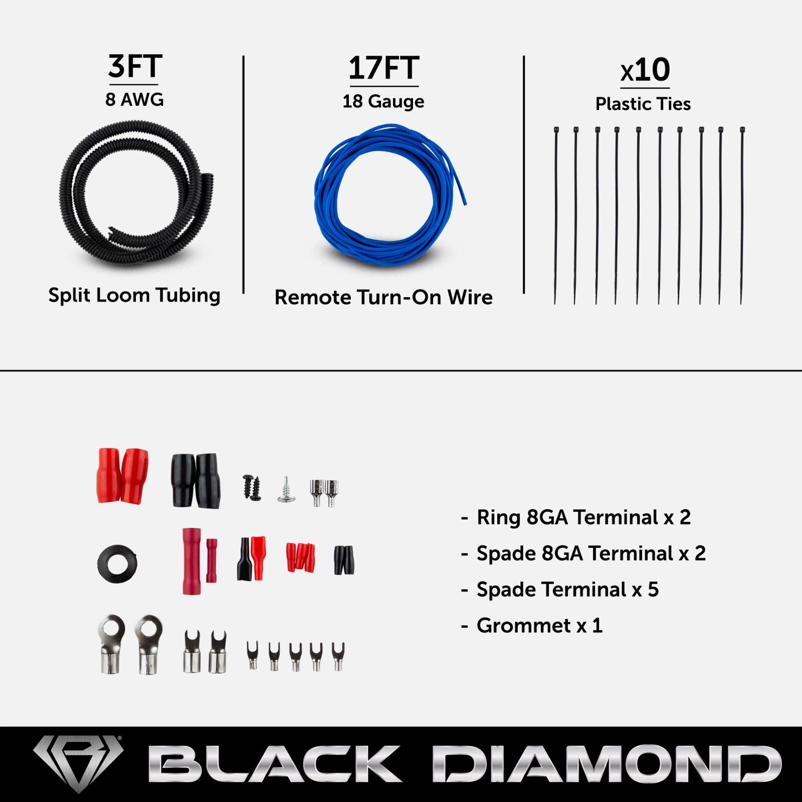 Black Diamond DIA-AK8 Amplifier Wiring Kit 8-GA (Up to 840W), Amp Wire Kit