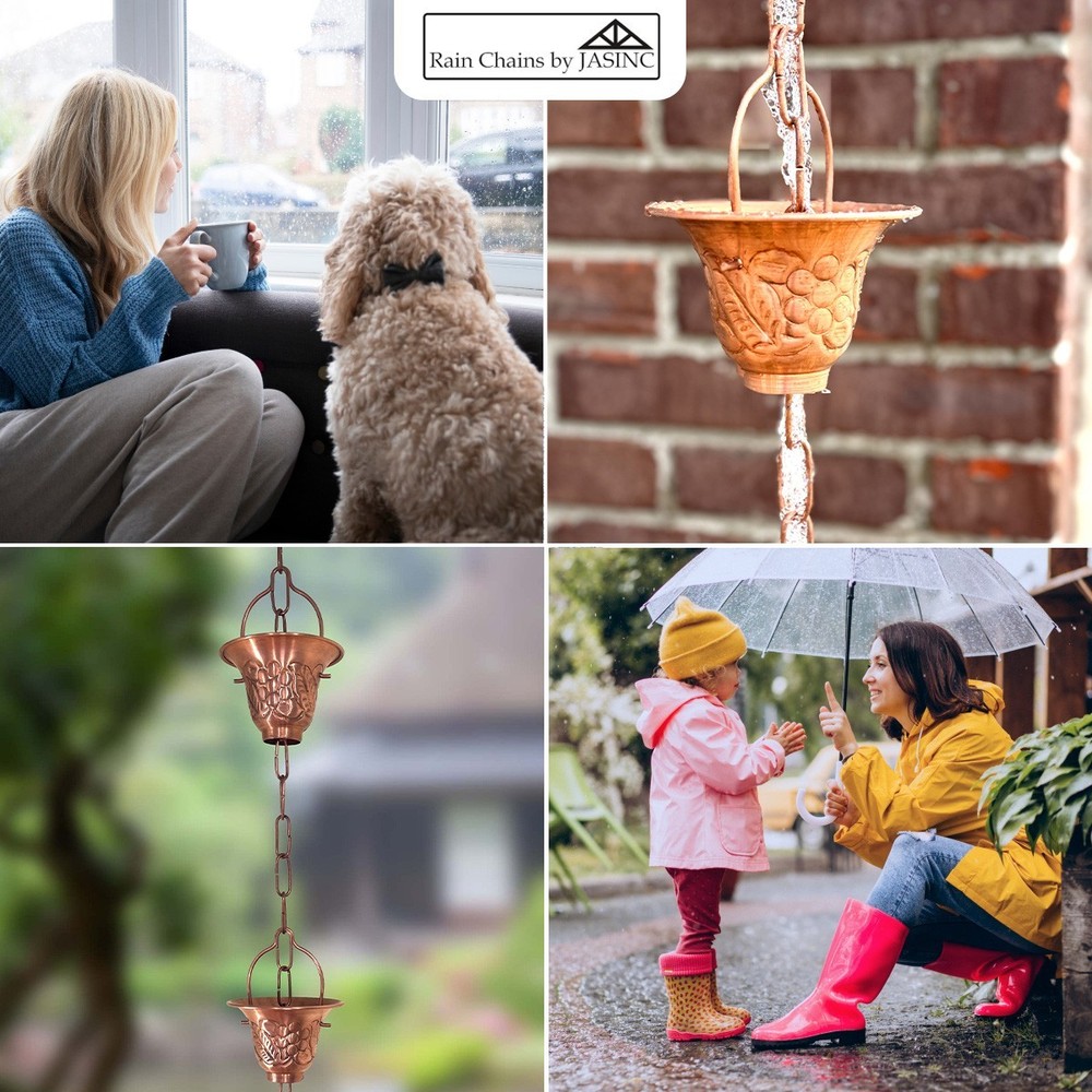 8.5 ft rain chain Pure Solid Copper Vinyard cups JAS8005C NEW