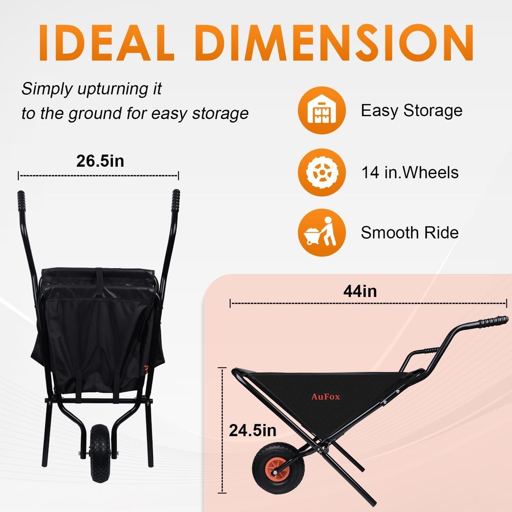 Collapsible Wheelbarrow, Foldable Yard Cart - Easy Loading & Dumping Garden C...