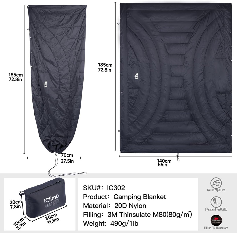3M Thinsulate Insulation Warm Camping Blanket Ultralight Compact
