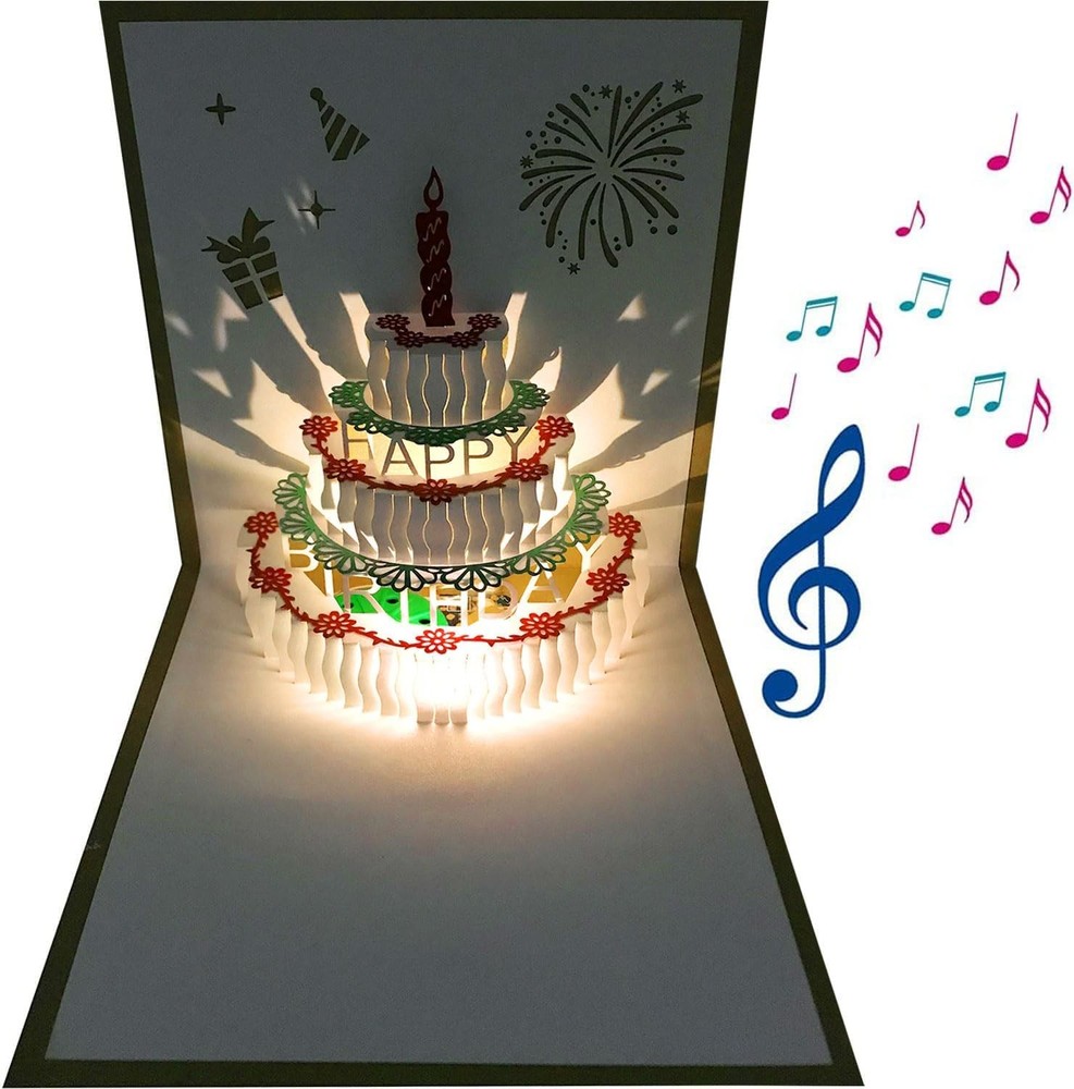 3D Pop Up Birthday Cards,Warming LED Light Birthday Cake