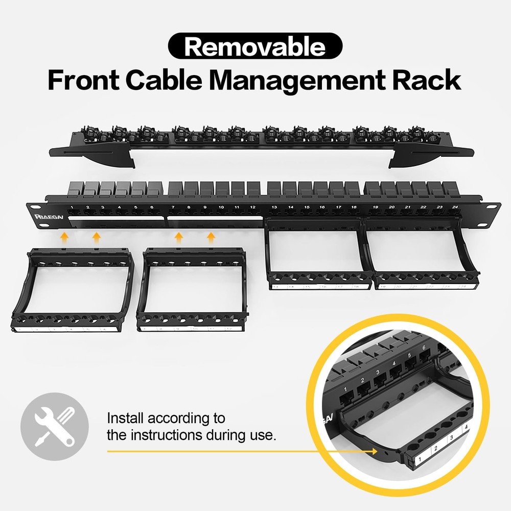 Patch Panel 24 Port with Cat6A UTP Keystone Jack【EC Listed】 Front