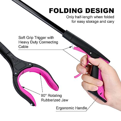 2 Pack 32 Inch Foldable Grabber Tool Extra Long Handy Trash Picker Pickup Tool