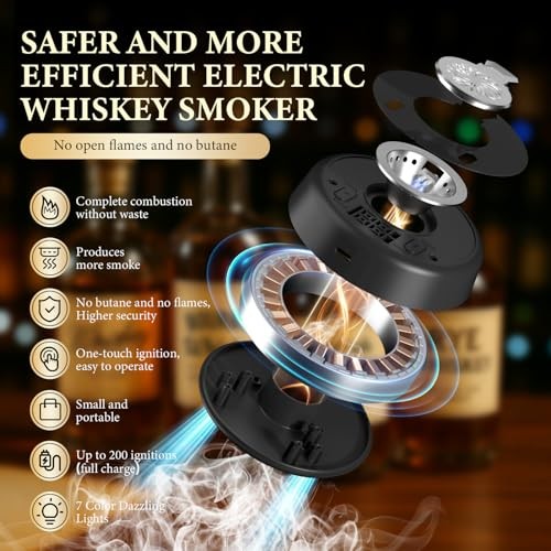Electric Whiskey Smoker Kit with 7 Light Modes,Rechargeable Cocktail Basic Set