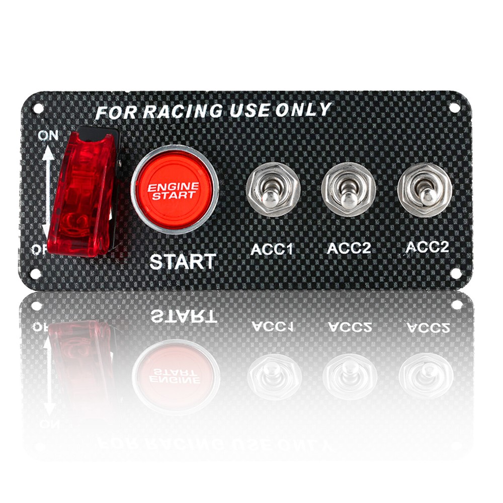 12V Race Car Toggle Ignition Engine Start Push Button Carbon Fiber Switch Panel