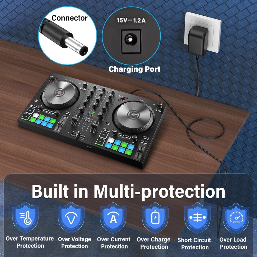 15V DJ Controller Charger Compatible with Native Instruments Power Cord AC Ad...