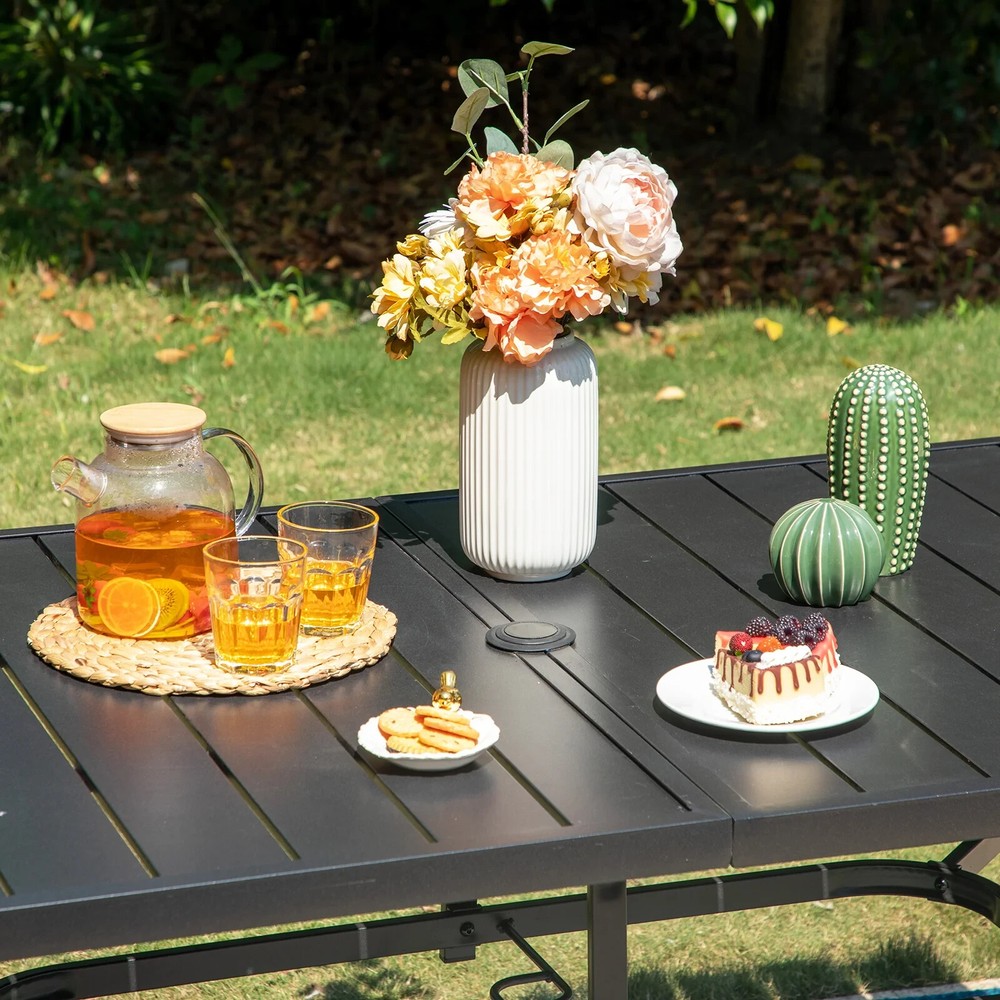 Outdoor Table Patio Dining Table Rectangular Metal Table for 6 Person