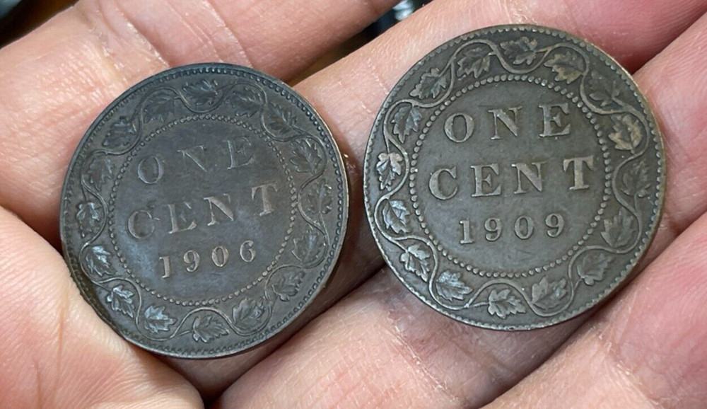 1906 & 1909 Canada One Large Cent 2 Coins lot