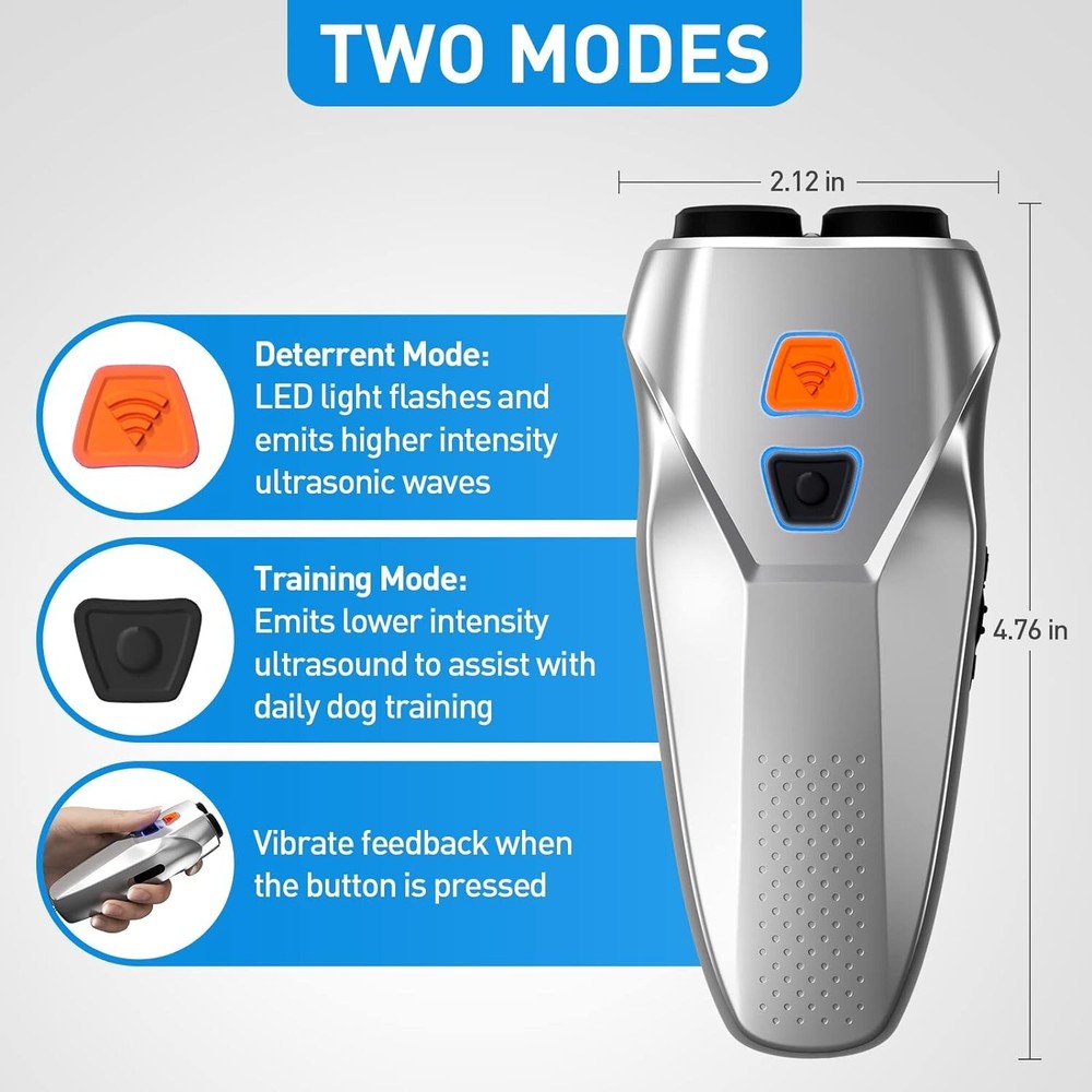 🔥Dog Control Device Dual Sensor Anti Barking Device w/ LED Flashlight, Silver🔥