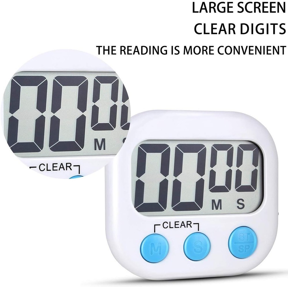 2 Pack Loud Digital Kitchen Timer with Big Digits & Magnetic Stand - Crisp White
