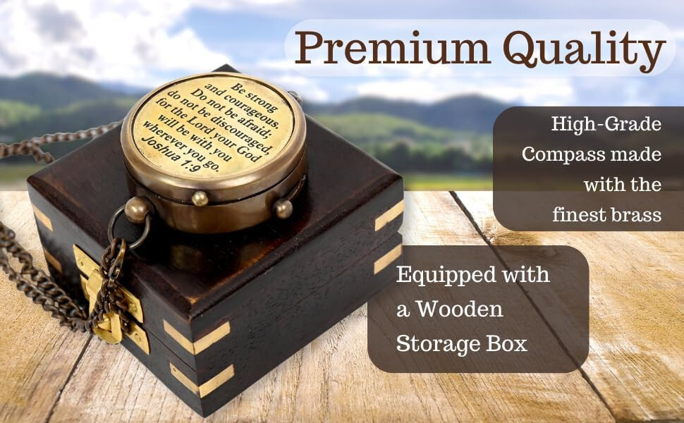 Brass Compass Engraved with Religious Scripture Verse Joshua 1:9, Gift for Son