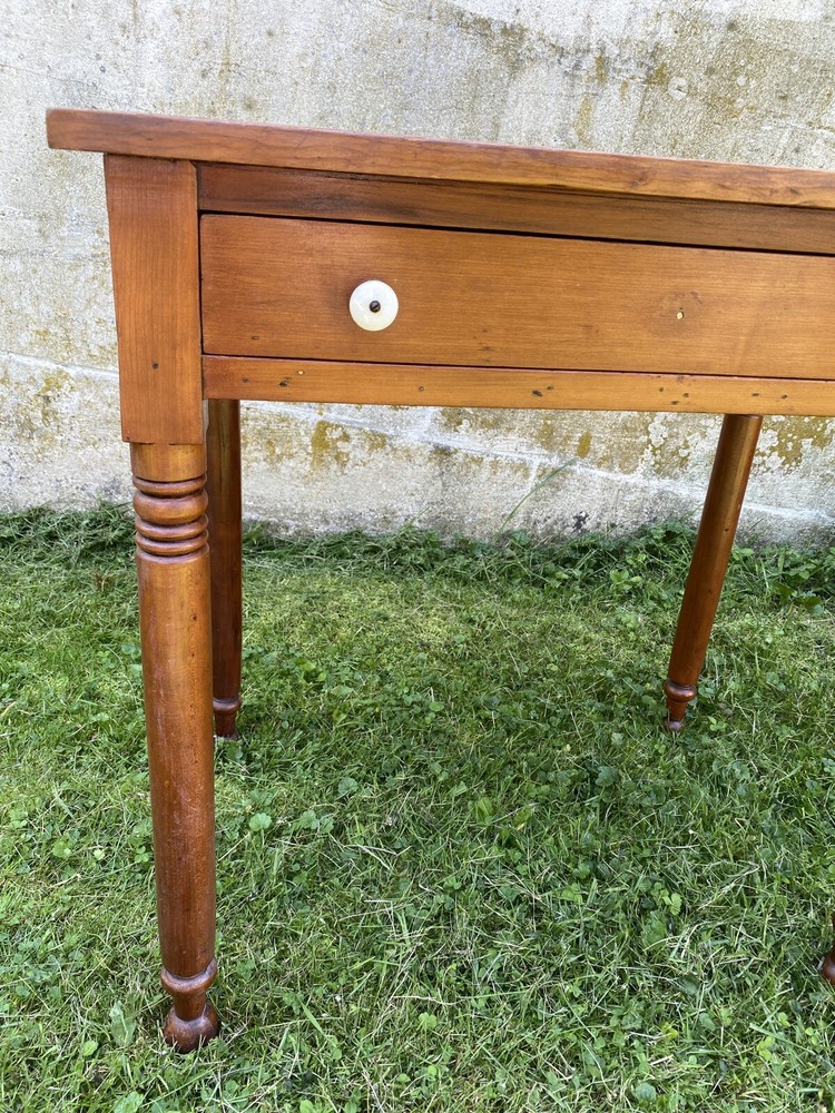 Antique Solid Maple Farmhouse Table with Drawer, Turned Legs, Rustic Desk