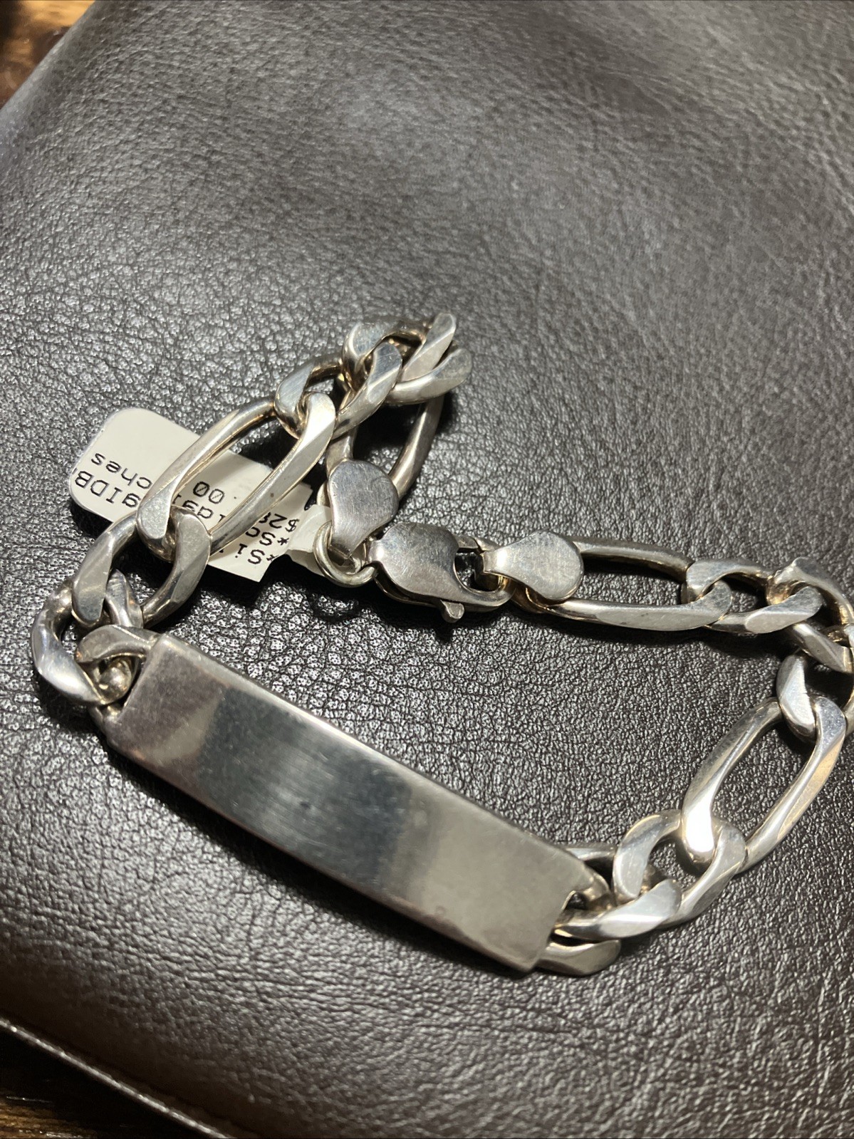 Sterling Silver 925 Figaro ID Men’s Bracelet 29 Grams 9 Inches Natural Patina