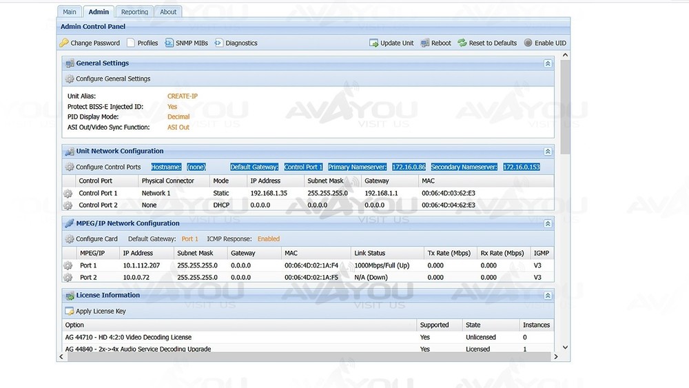 Sencore openGear AG4400 Receiver Decoder SD 4:2:0 H.264 MPEG-2 Dual IP Audio