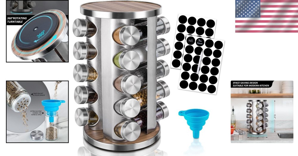 Compact Kitchen Spice Rack Organizer with 20 Glass Jars for Effortless Access